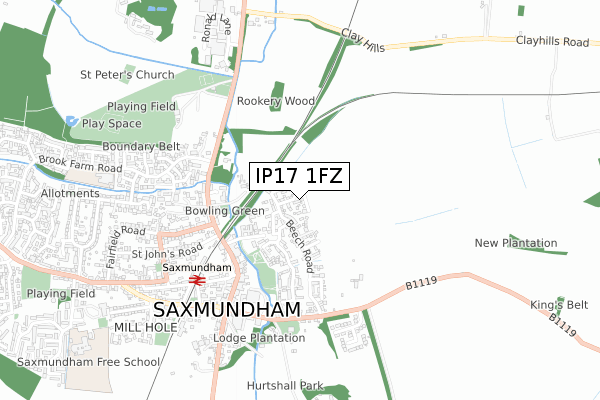 IP17 1FZ map - small scale - OS Open Zoomstack (Ordnance Survey)