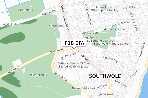 IP18 6FA map - large scale - OS Open Zoomstack (Ordnance Survey)
