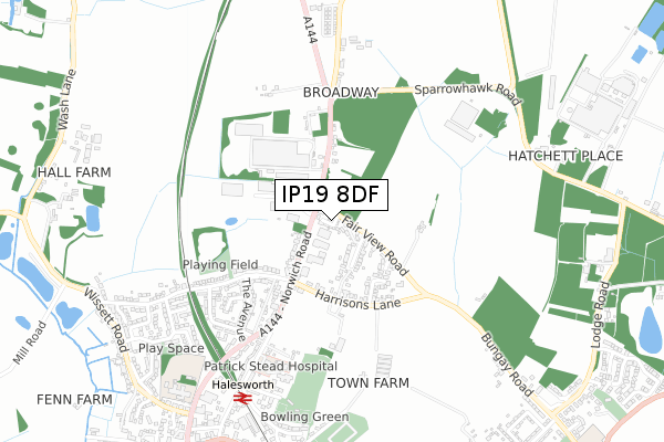 IP19 8DF map - small scale - OS Open Zoomstack (Ordnance Survey)