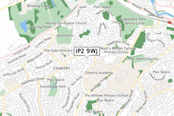 IP2 9WJ map - small scale - OS Open Zoomstack (Ordnance Survey)