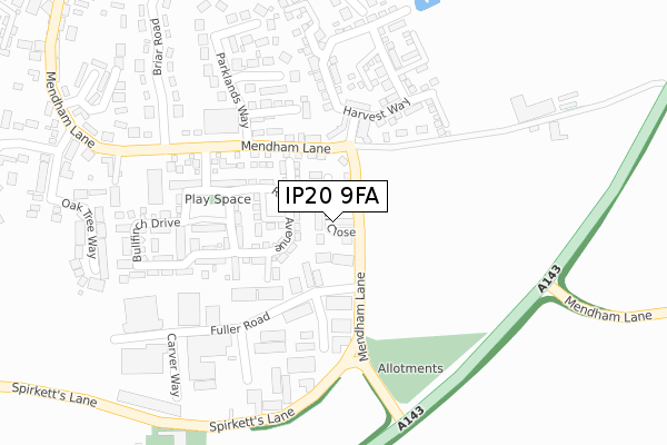 IP20 9FA map - large scale - OS Open Zoomstack (Ordnance Survey)