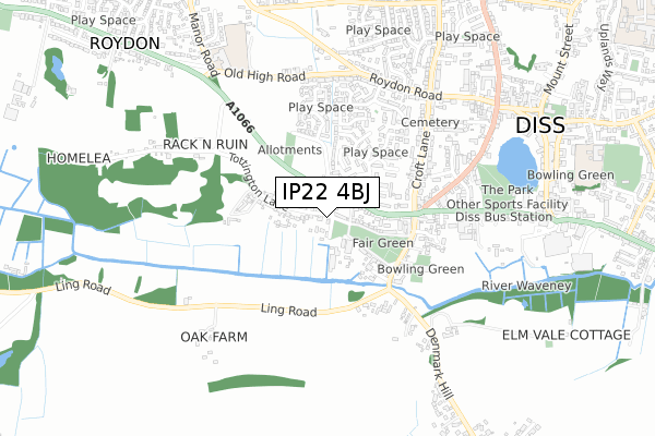 IP22 4BJ map - small scale - OS Open Zoomstack (Ordnance Survey)