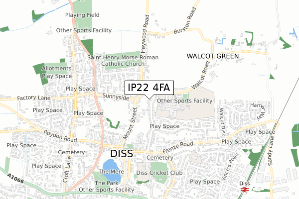 IP22 4FA map - small scale - OS Open Zoomstack (Ordnance Survey)