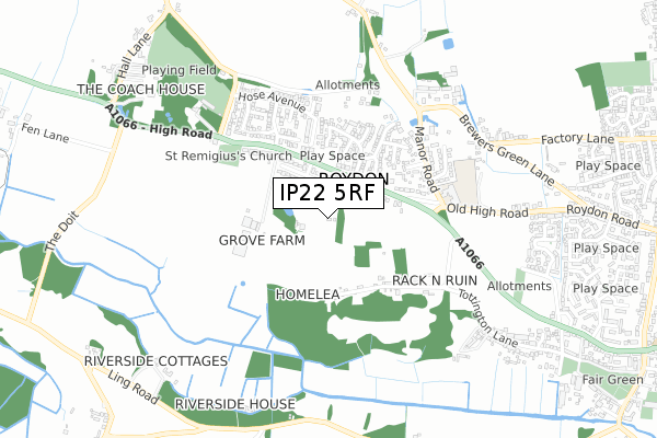 IP22 5RF map - small scale - OS Open Zoomstack (Ordnance Survey)