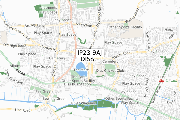 IP23 9AJ map - small scale - OS Open Zoomstack (Ordnance Survey) IP23 9AJ map - small scale - OS Open Zoomstack (Ordnance Survey)
