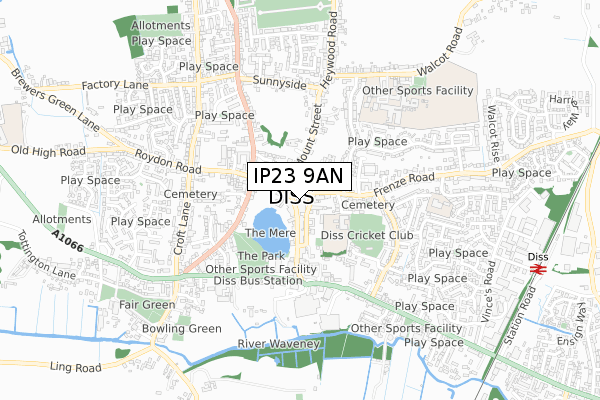 IP23 9AN map - small scale - OS Open Zoomstack (Ordnance Survey) IP23 9AN map - small scale - OS Open Zoomstack (Ordnance Survey)