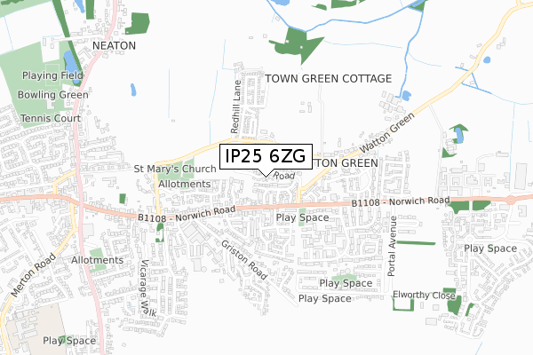 IP25 6ZG map - small scale - OS Open Zoomstack (Ordnance Survey)