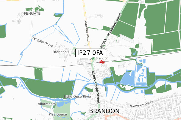 IP27 0FA map - small scale - OS Open Zoomstack (Ordnance Survey)