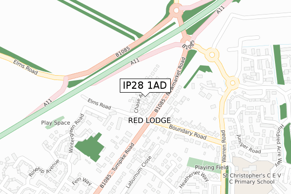 IP28 1AD map - large scale - OS Open Zoomstack (Ordnance Survey)