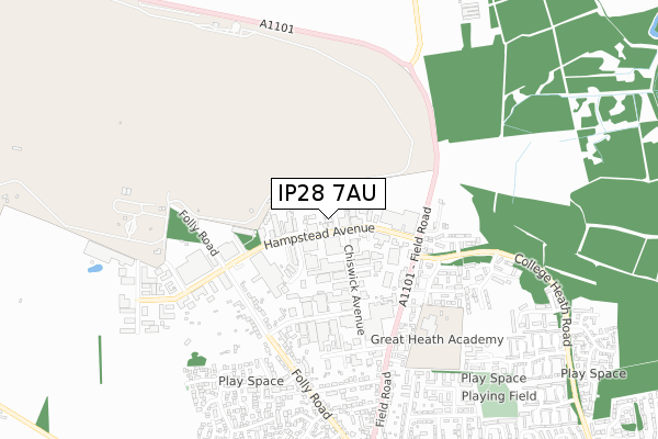 IP28 7AU map - small scale - OS Open Zoomstack (Ordnance Survey)