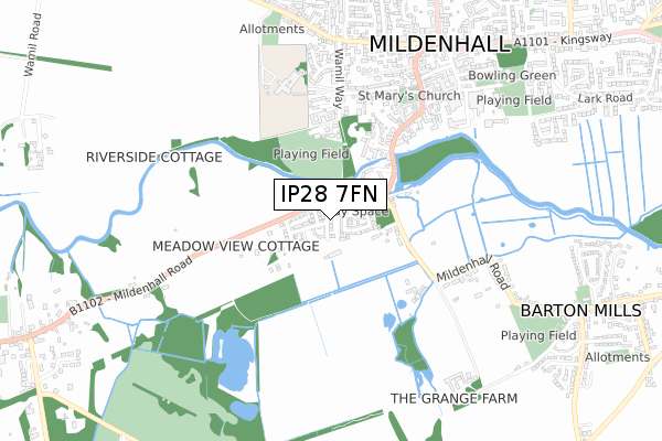 IP28 7FN map - small scale - OS Open Zoomstack (Ordnance Survey)