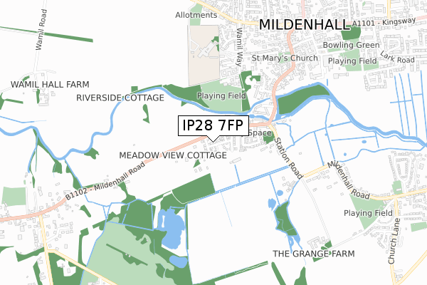 IP28 7FP map - small scale - OS Open Zoomstack (Ordnance Survey)