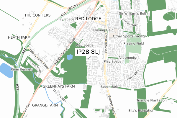 IP28 8LJ map - small scale - OS Open Zoomstack (Ordnance Survey)