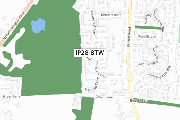 IP28 8TW map - large scale - OS Open Zoomstack (Ordnance Survey)