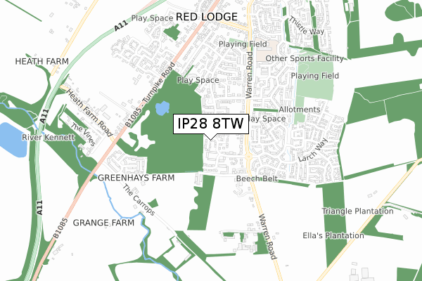 IP28 8TW map - small scale - OS Open Zoomstack (Ordnance Survey)