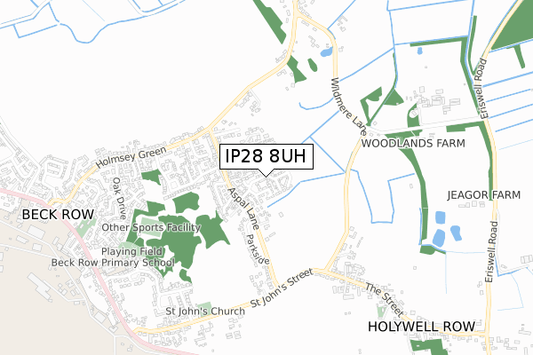 IP28 8UH map - small scale - OS Open Zoomstack (Ordnance Survey)