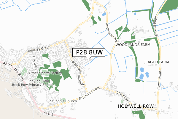 IP28 8UW map - small scale - OS Open Zoomstack (Ordnance Survey)