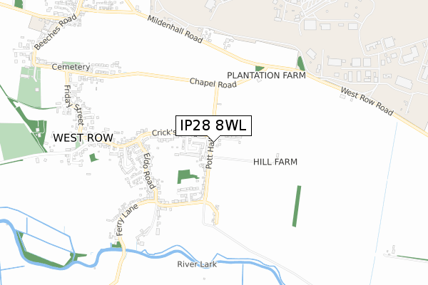 IP28 8WL map - small scale - OS Open Zoomstack (Ordnance Survey)