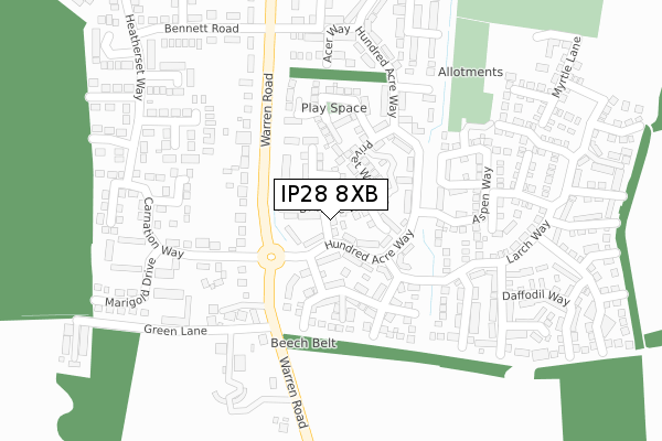 IP28 8XB map - large scale - OS Open Zoomstack (Ordnance Survey)