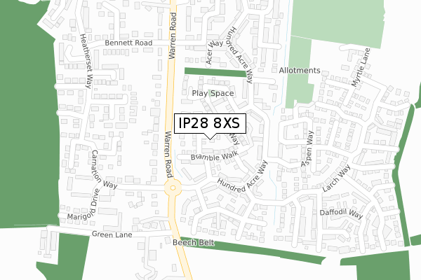 IP28 8XS map - large scale - OS Open Zoomstack (Ordnance Survey)