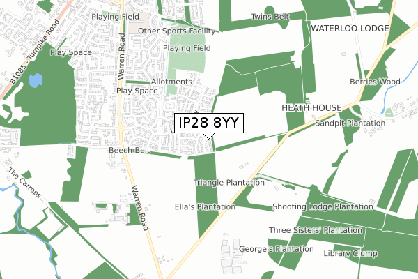 IP28 8YY map - small scale - OS Open Zoomstack (Ordnance Survey)