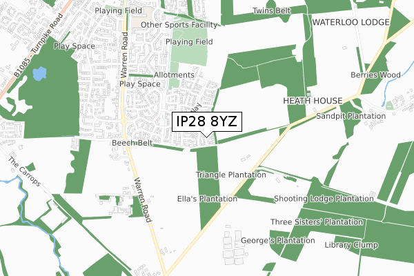 IP28 8YZ map - small scale - OS Open Zoomstack (Ordnance Survey) IP28 8YZ map - small scale - OS Open Zoomstack (Ordnance Survey)