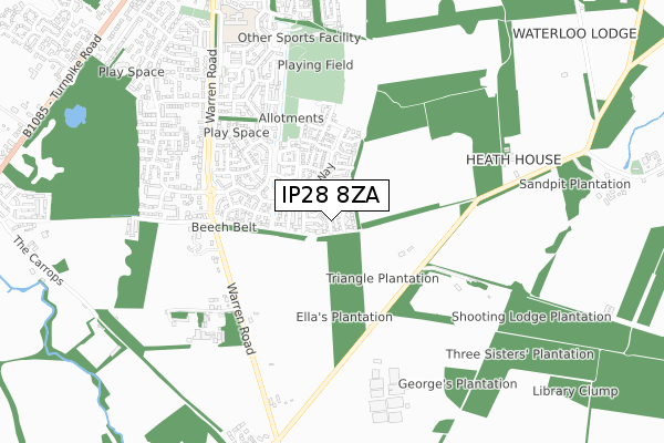 IP28 8ZA map - small scale - OS Open Zoomstack (Ordnance Survey)
