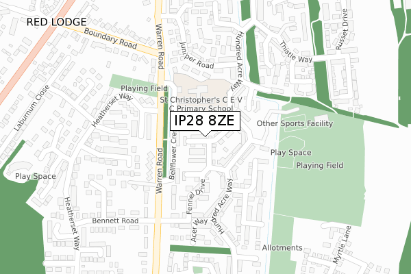 IP28 8ZE map - large scale - OS Open Zoomstack (Ordnance Survey)