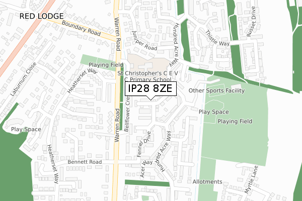 IP28 8ZE map - large scale - OS Open Zoomstack (Ordnance Survey) IP28 8ZE map - large scale - OS Open Zoomstack (Ordnance Survey)