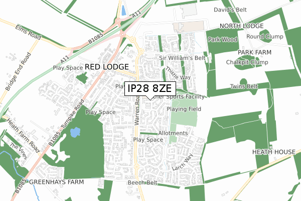 IP28 8ZE map - small scale - OS Open Zoomstack (Ordnance Survey)