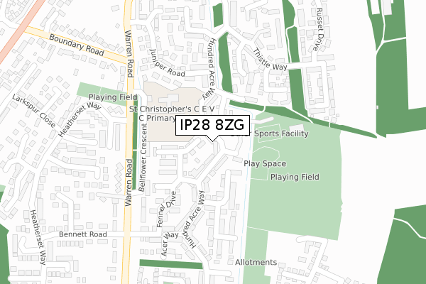 IP28 8ZG map - large scale - OS Open Zoomstack (Ordnance Survey)