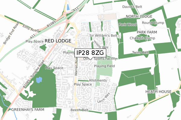 IP28 8ZG map - small scale - OS Open Zoomstack (Ordnance Survey)