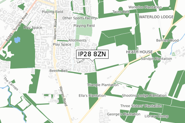 IP28 8ZN map - small scale - OS Open Zoomstack (Ordnance Survey) IP28 8ZN map - small scale - OS Open Zoomstack (Ordnance Survey)
