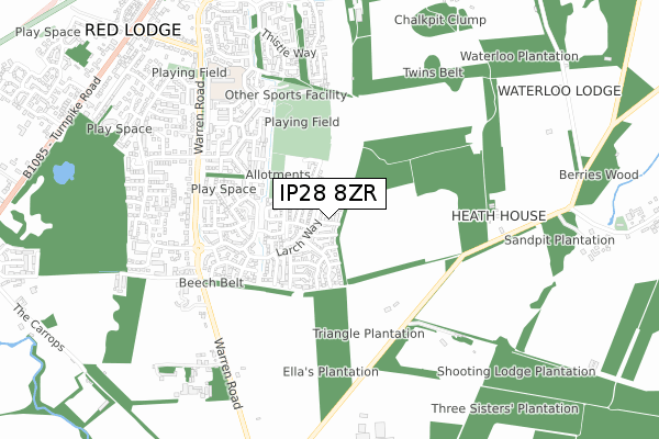 IP28 8ZR map - small scale - OS Open Zoomstack (Ordnance Survey)