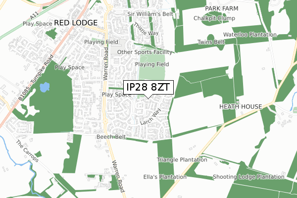 IP28 8ZT map - small scale - OS Open Zoomstack (Ordnance Survey)