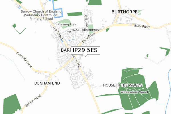 IP29 5ES map - small scale - OS Open Zoomstack (Ordnance Survey)