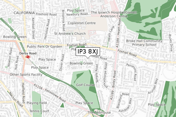 IP3 8XJ map - small scale - OS Open Zoomstack (Ordnance Survey)