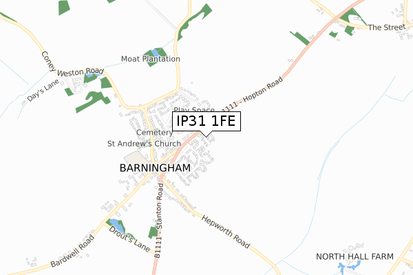 IP31 1FE map - small scale - OS Open Zoomstack (Ordnance Survey)