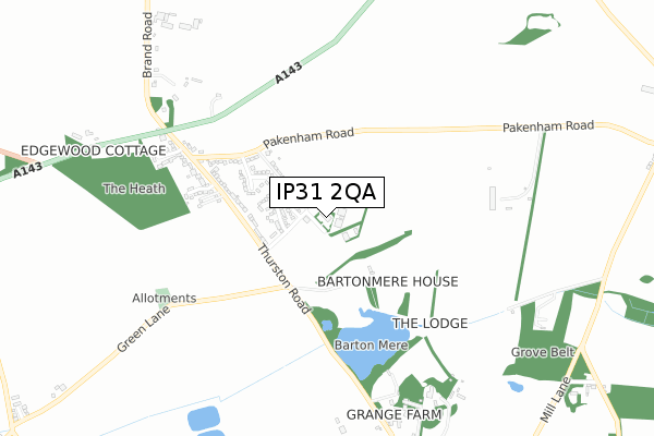 IP31 2QA map - small scale - OS Open Zoomstack (Ordnance Survey)