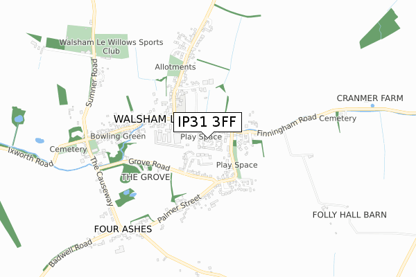 IP31 3FF map - small scale - OS Open Zoomstack (Ordnance Survey)