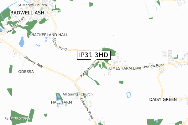 IP31 3HD map - small scale - OS Open Zoomstack (Ordnance Survey)