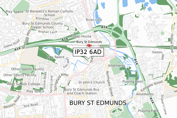 IP32 6AD map - small scale - OS Open Zoomstack (Ordnance Survey)