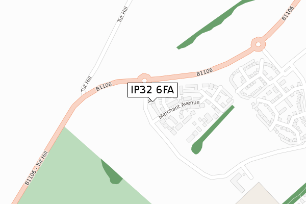 IP32 6FA map - large scale - OS Open Zoomstack (Ordnance Survey)