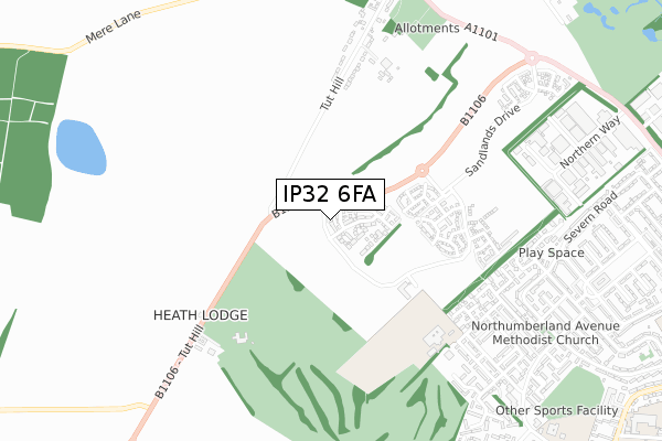 IP32 6FA map - small scale - OS Open Zoomstack (Ordnance Survey)