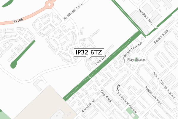 IP32 6TZ map - large scale - OS Open Zoomstack (Ordnance Survey)