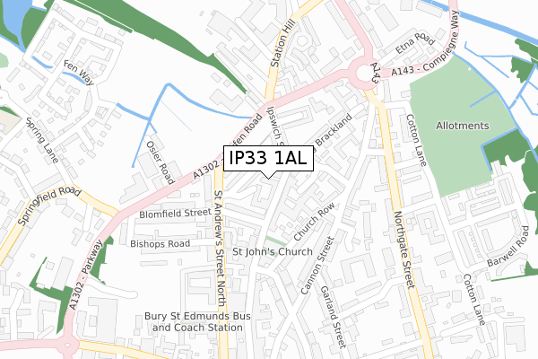 IP33 1AL map - large scale - OS Open Zoomstack (Ordnance Survey)
