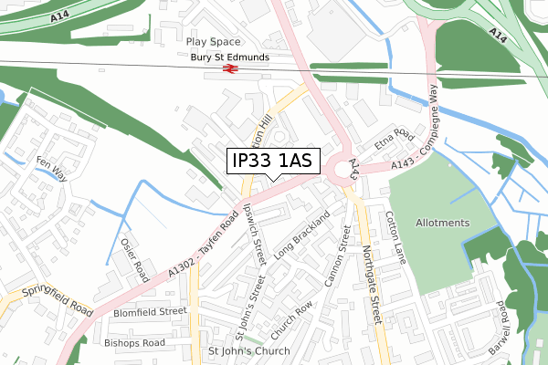 IP33 1AS map - large scale - OS Open Zoomstack (Ordnance Survey)