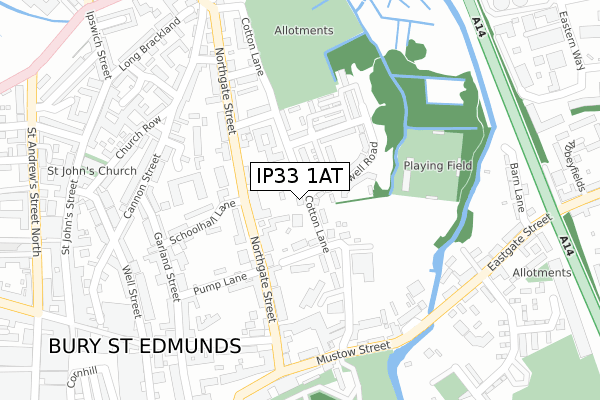 IP33 1AT map - large scale - OS Open Zoomstack (Ordnance Survey)