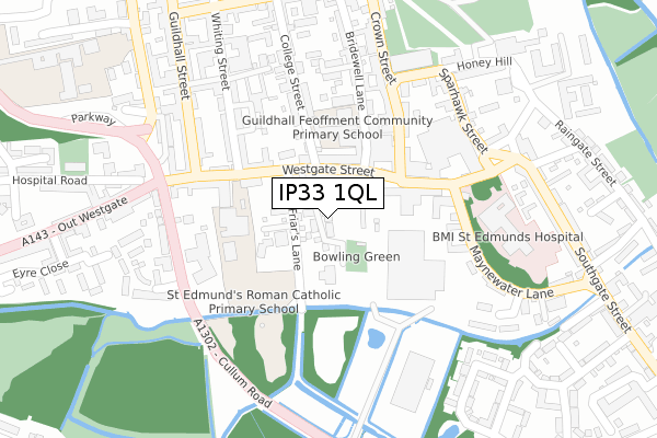 IP33 1QL map - large scale - OS Open Zoomstack (Ordnance Survey)
