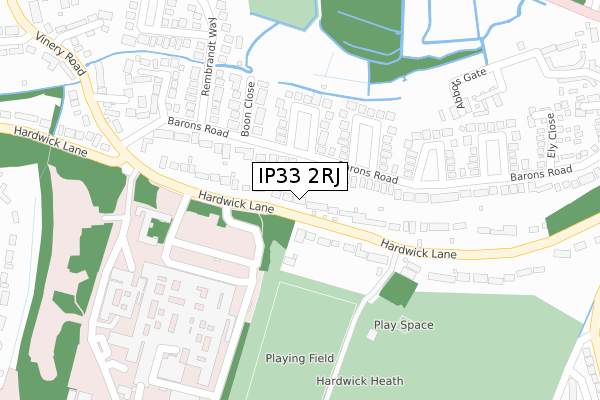 IP33 2RJ map - large scale - OS Open Zoomstack (Ordnance Survey)